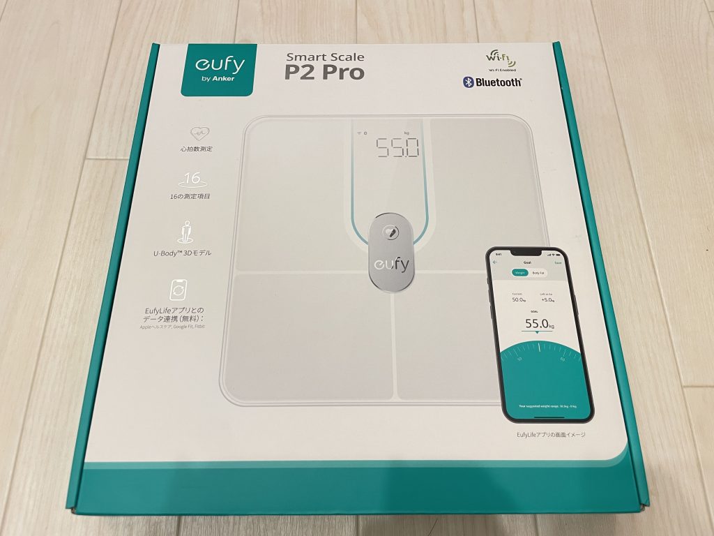 AnkerEufySmartScaleP2Proのパッケージはグリーンとホワイトです。